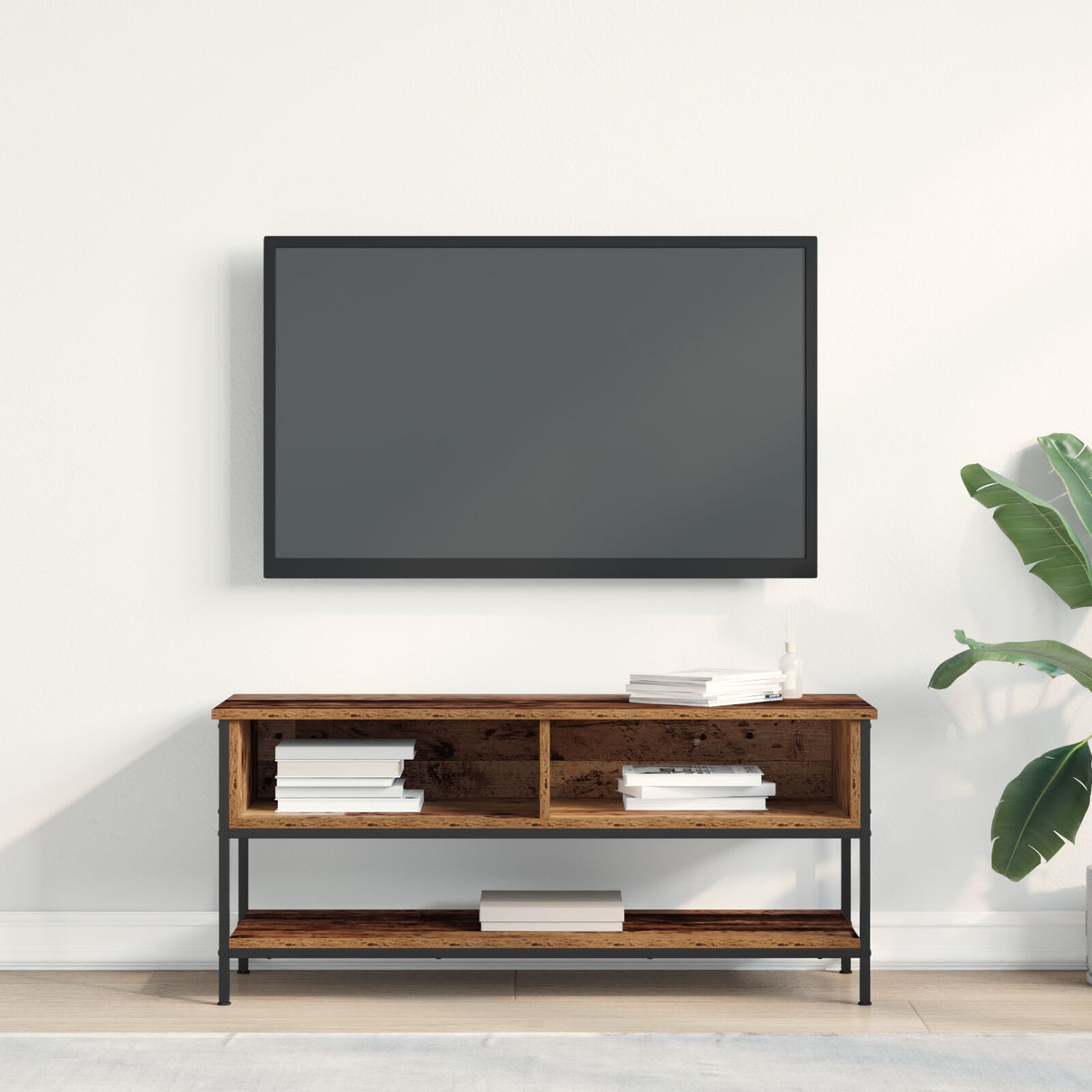 Tv Cabinet Old Wood 100X35X45 Cm Engineered Wood And Steel