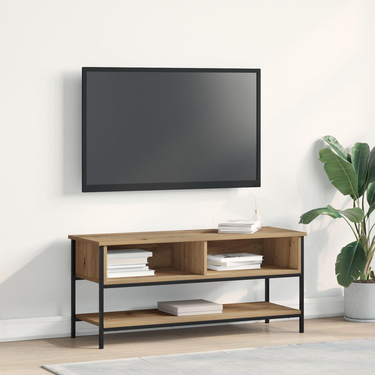 Tv Cabinet Artisan Oak 100X35X45 Cm Engineered Wood And Steel