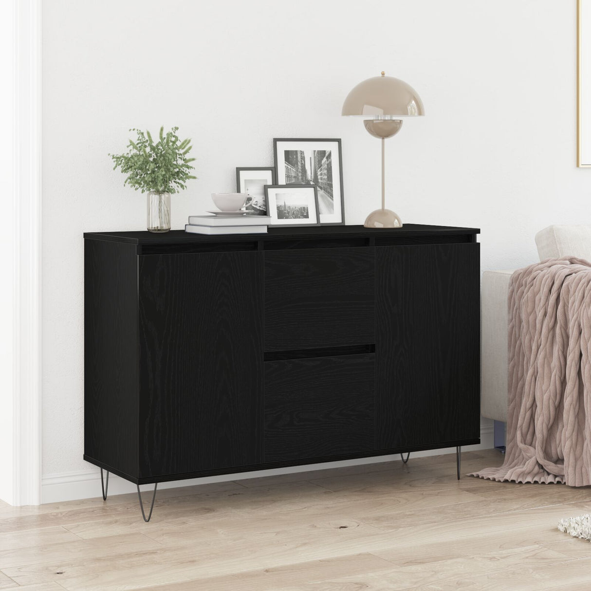 Sideboard Black Oak 101,5X35X70 Cm Engineered Wood