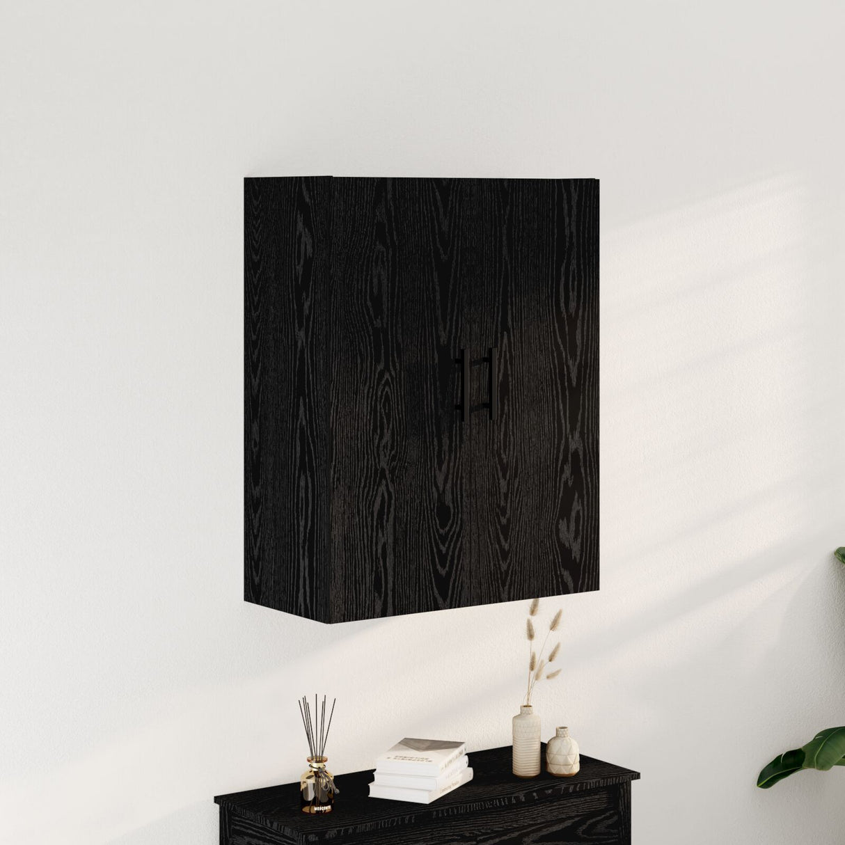 Wall Mounted Cabinet Black Oak 69,5X34X90 Cm Engineered Wood