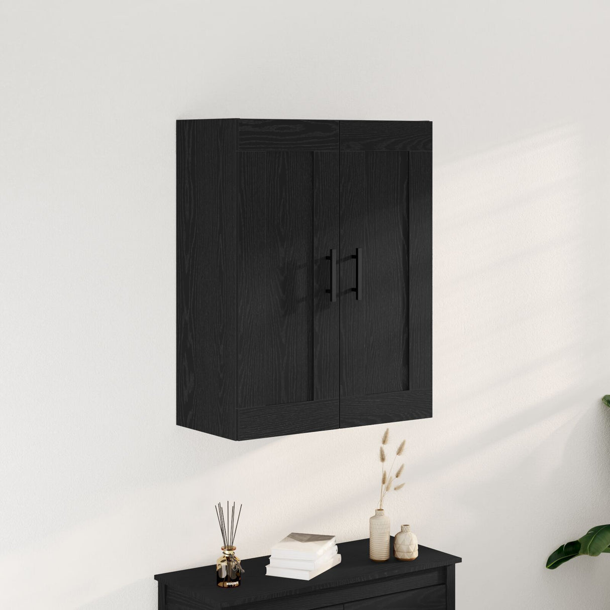 Wall Mounted Cabinet Black Oak 69,5X34X90 Cm Engineered Wood