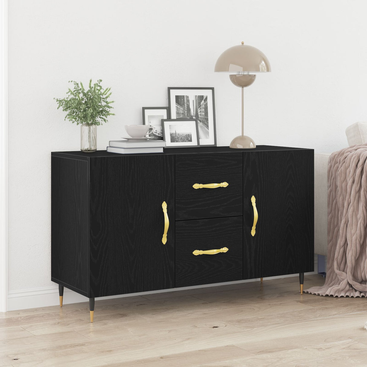 Sideboard Black Oak 100X36X60 Cm Engineered Wood