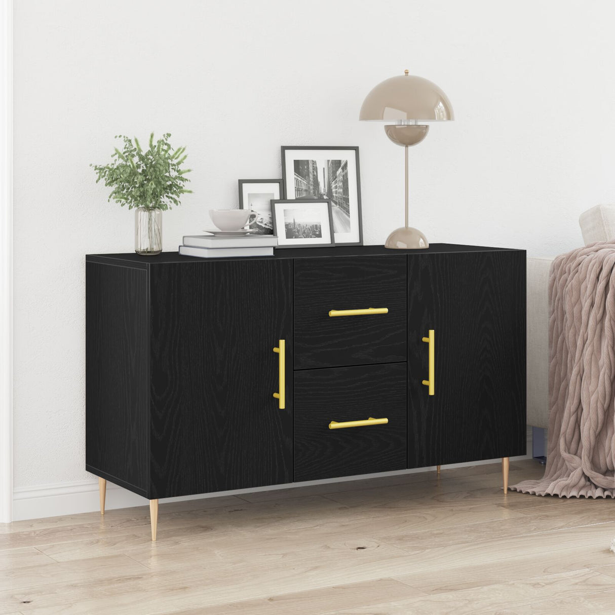 Sideboard Black Oak 100X36X60 Cm Engineered Wood