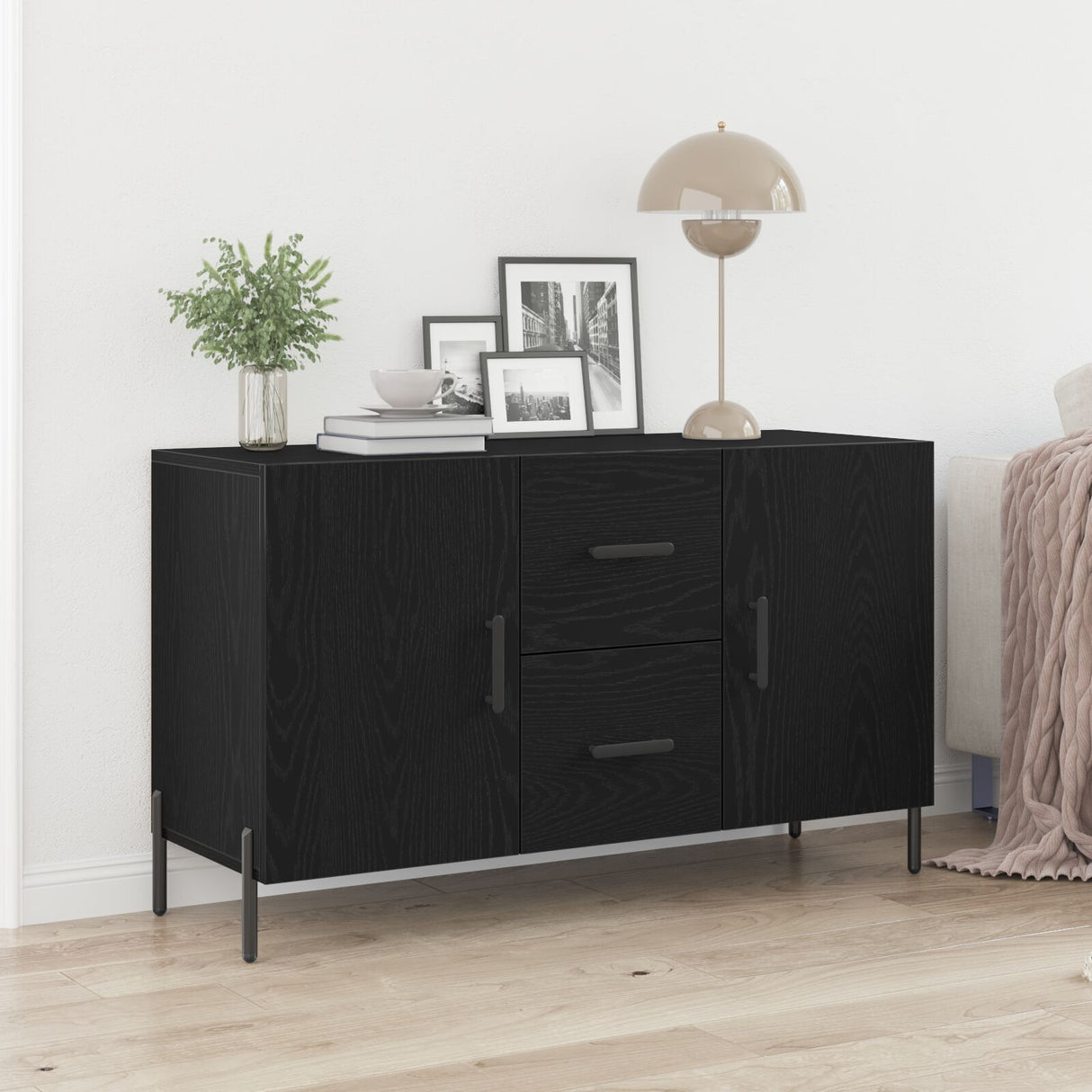 Sideboard Black Oak 100X36X60 Cm Engineered Wood