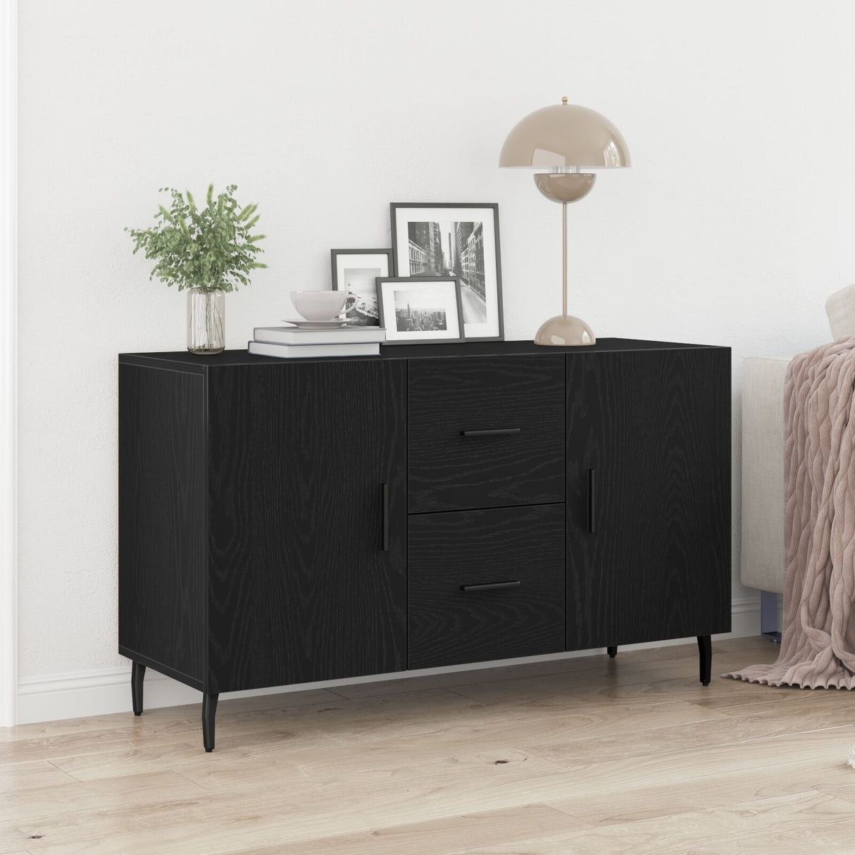 Black Oak Sideboard 100X36X60 Cm Made From Engineered Wood