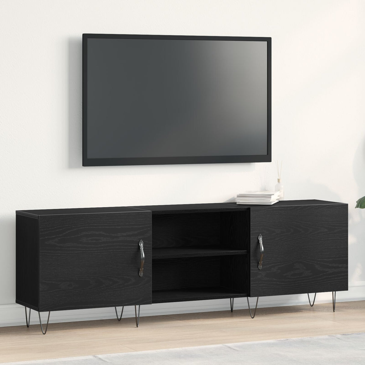Tv Cabinet Black Oak 150X30X50 Cm Engineered Wood