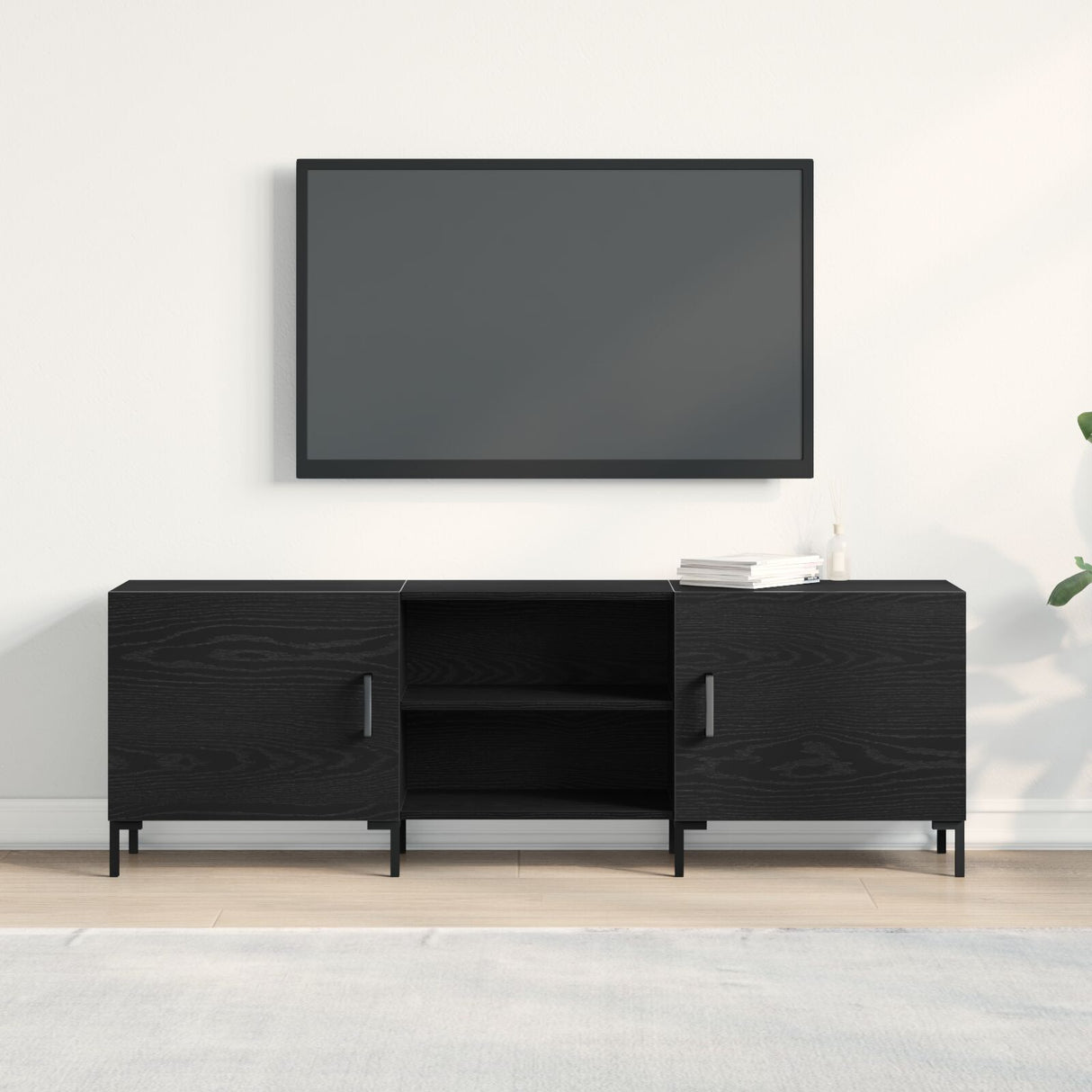 Tv Cabinet Black Oak 150X30X50 Cm Engineered Wood