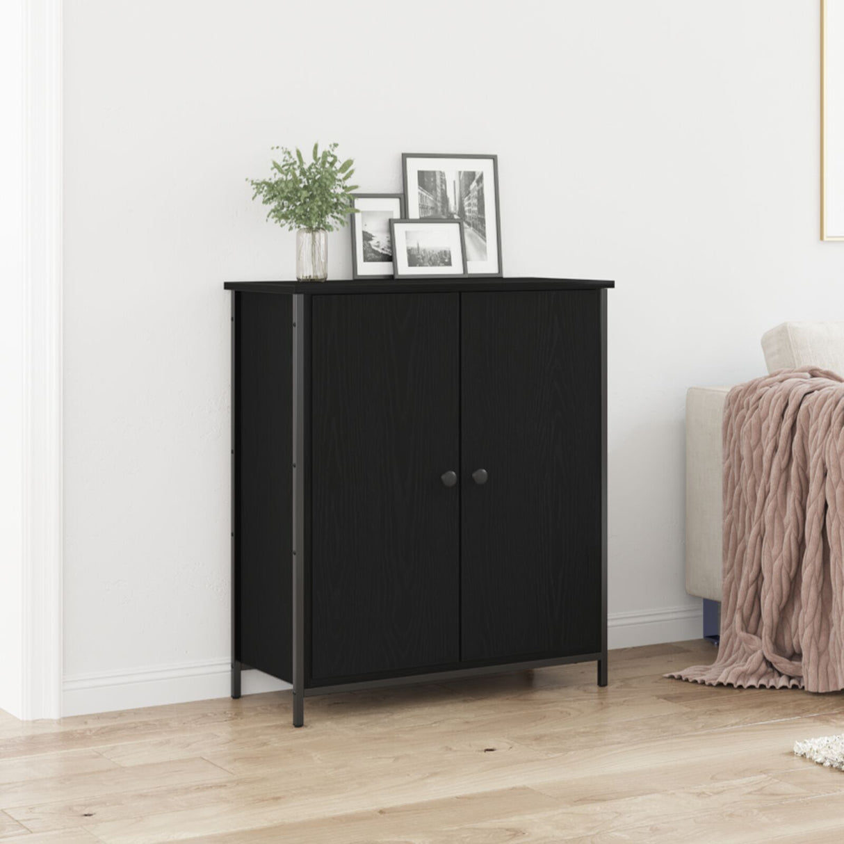 Sideboard Black Oak 70X30X80 Cm Engineered Wood And Steel
