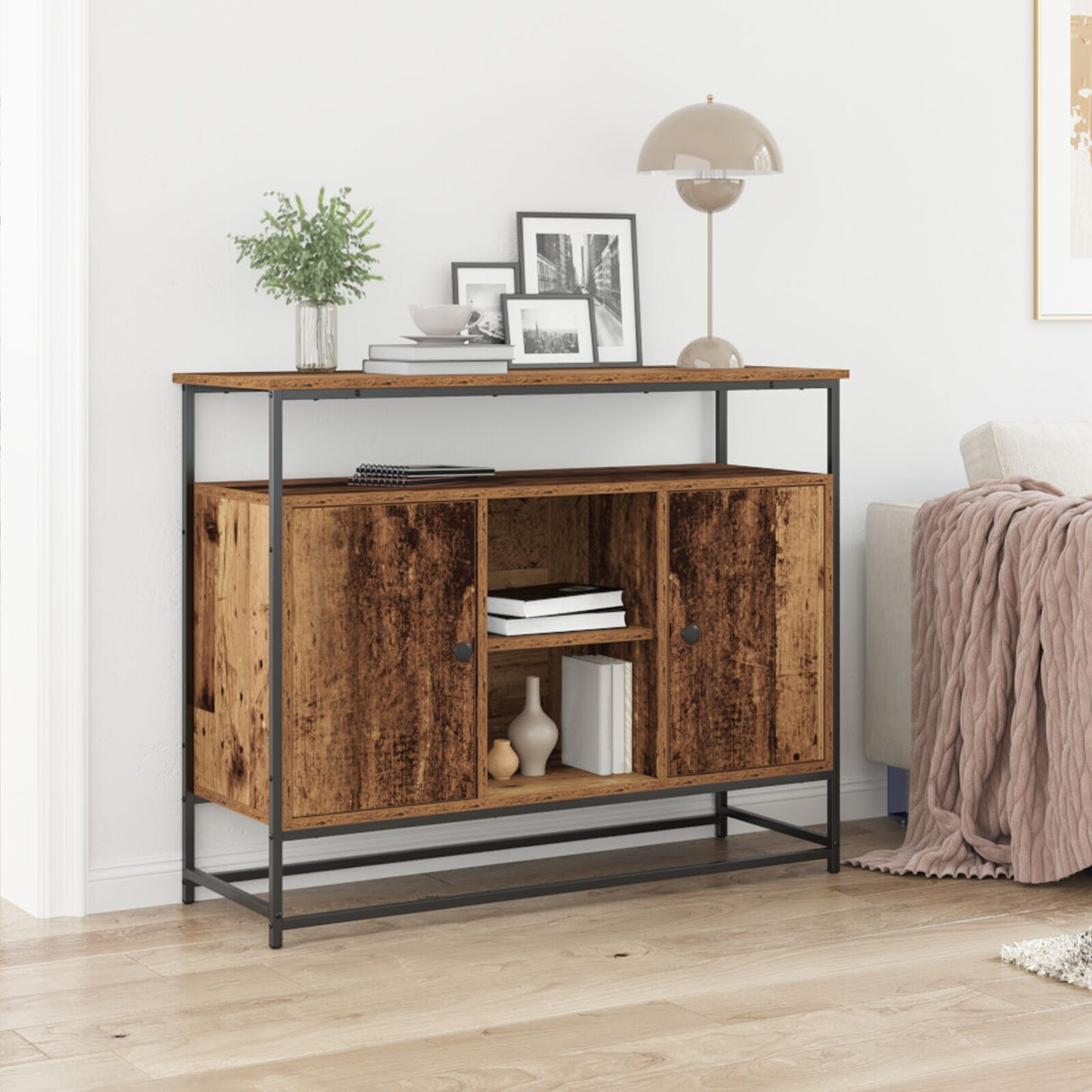 Sideboard Old Wood 100X35X80 Cm Engineered Wood And Steel