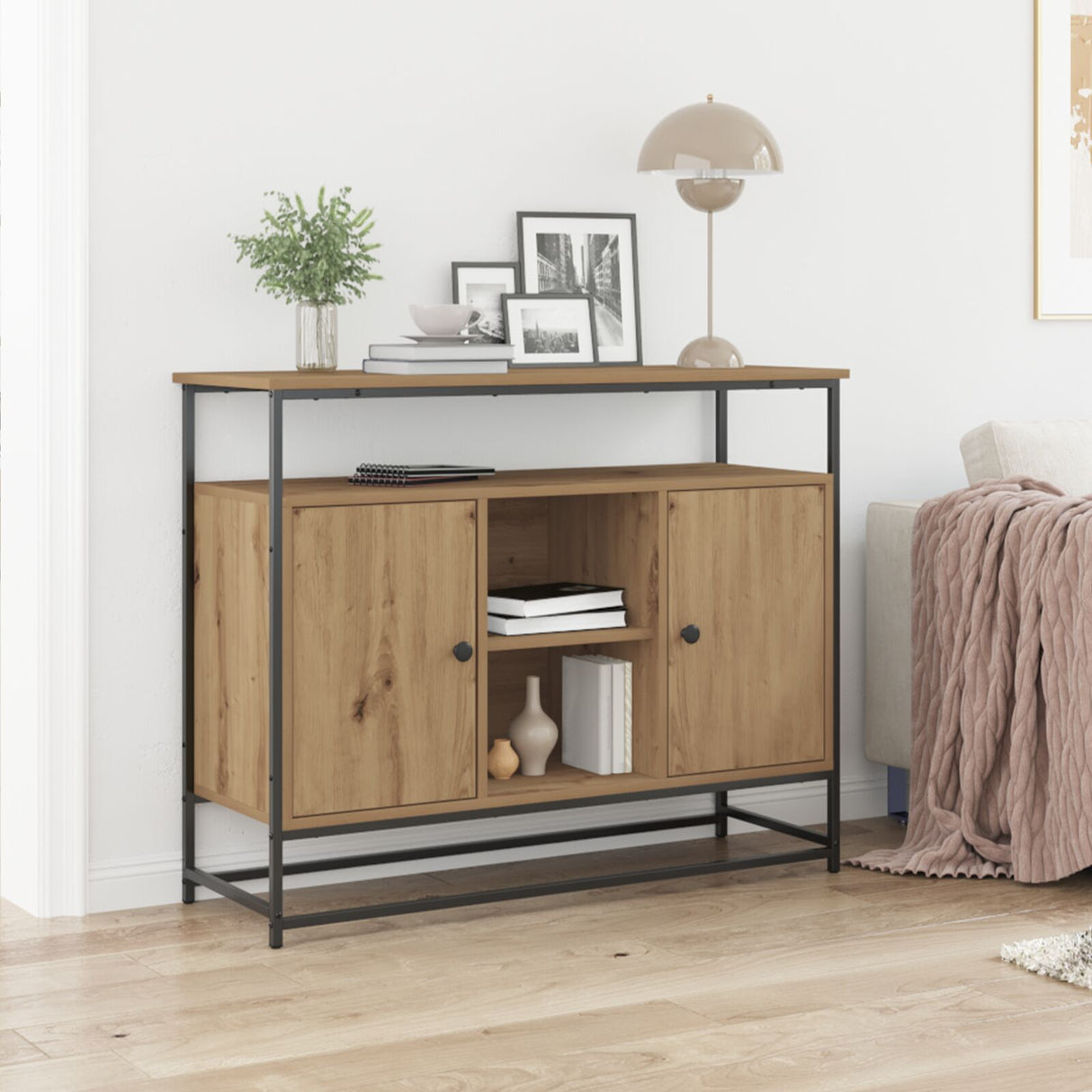 Sideboard Artisan Oak 100X35X80 Cm Engineered Wood And Steel