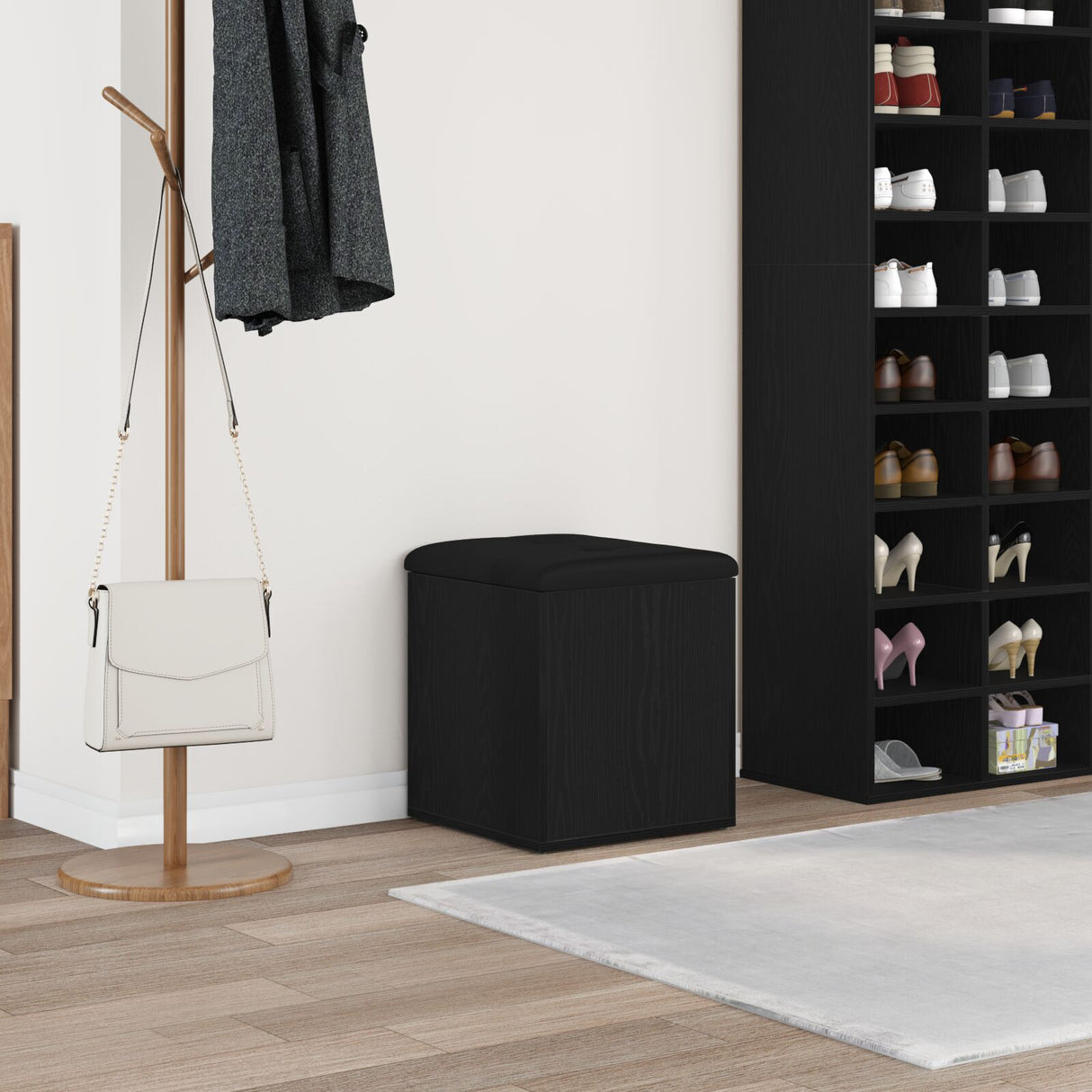 Storage Bench Black Oak 42X42X45 Cm Solid Wood