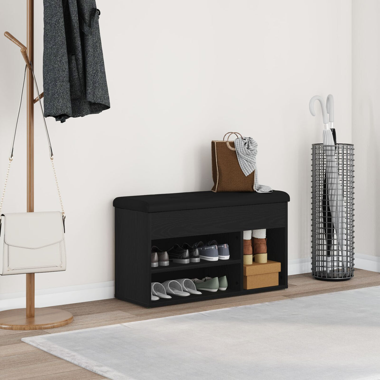 Storage Bench Black Oak 80X30X45 Cm Engineered Wood