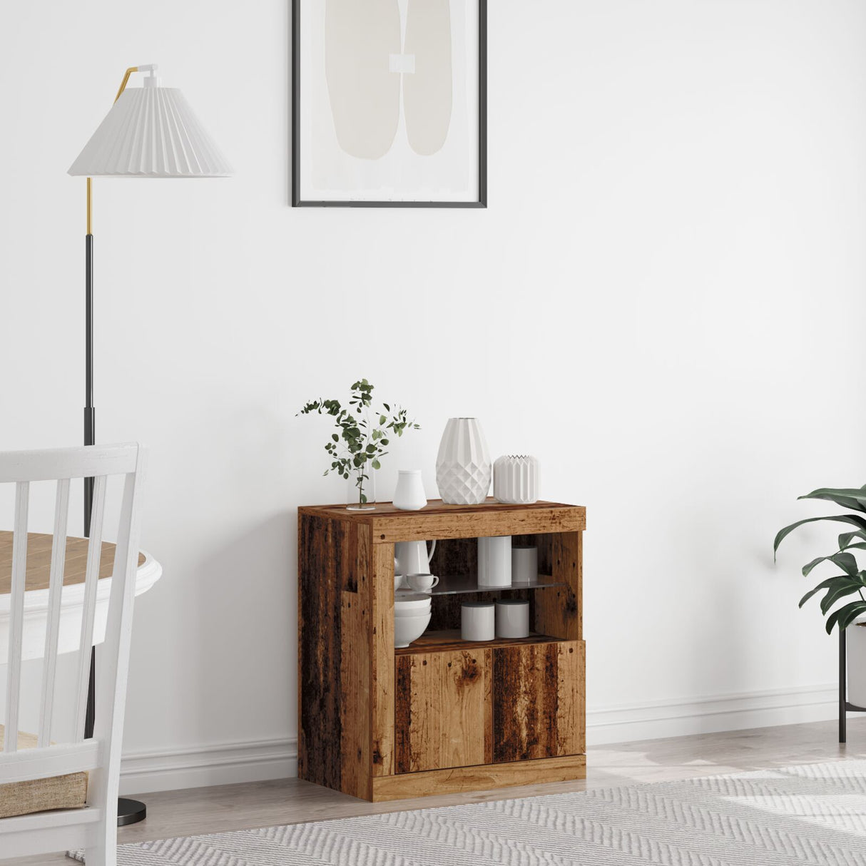 Sideboard With Led Lights Old Wood 60,5X37X67 Cm