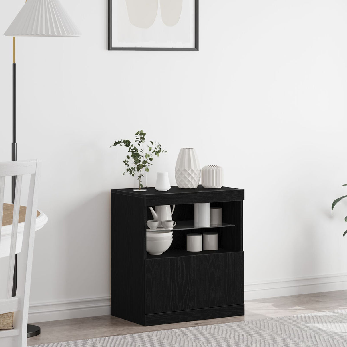 Sideboard With Led Lights Black Oak 60X37X67 Cm
