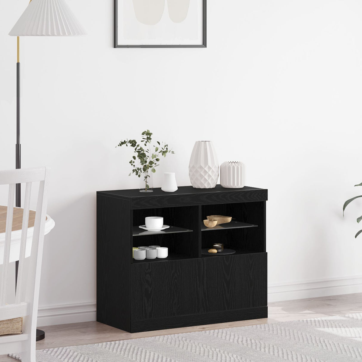 Sideboard With Led Lights Black Oak 81X37X67 Cm