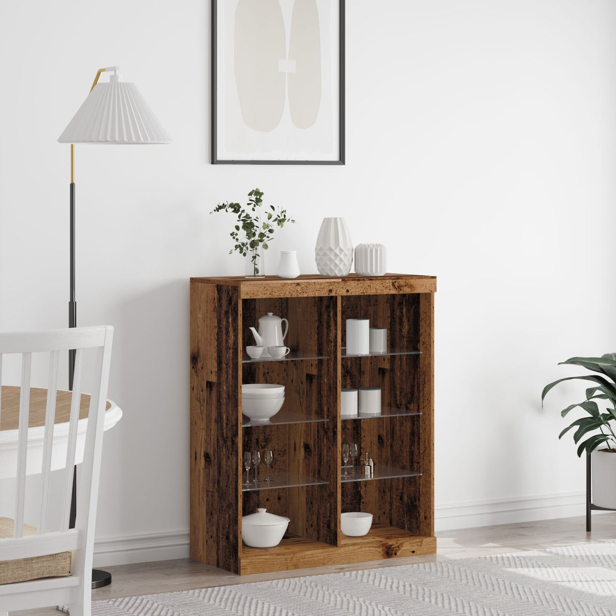 Sideboard With Led Lights Old Wood 41X37X100 Cm