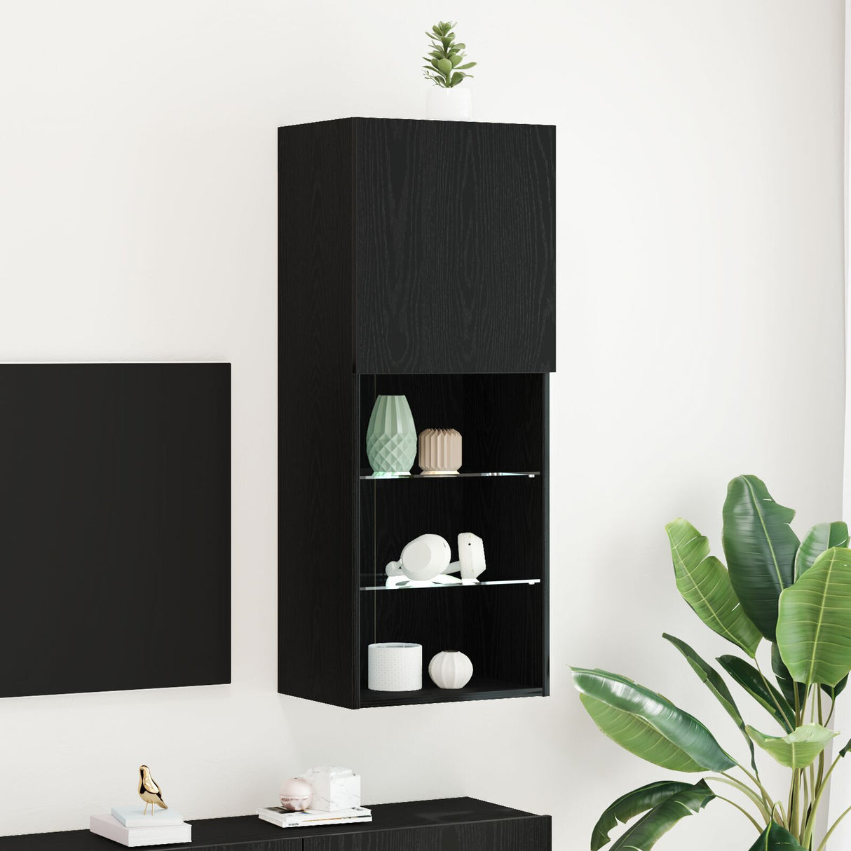 Tv Cabinet With Led Lights Black Oak 40,5X30X102 Cm