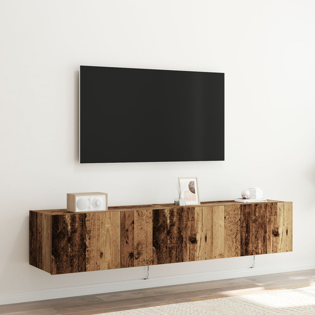 Tv Wall Cabinets With Led Lights 2 Pcs Old Wood 80X35X31 Cm