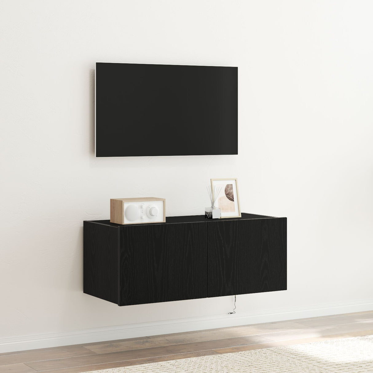 Tv Wall Cabinet With Led Lights Black Oak 80X35X31 Cm
