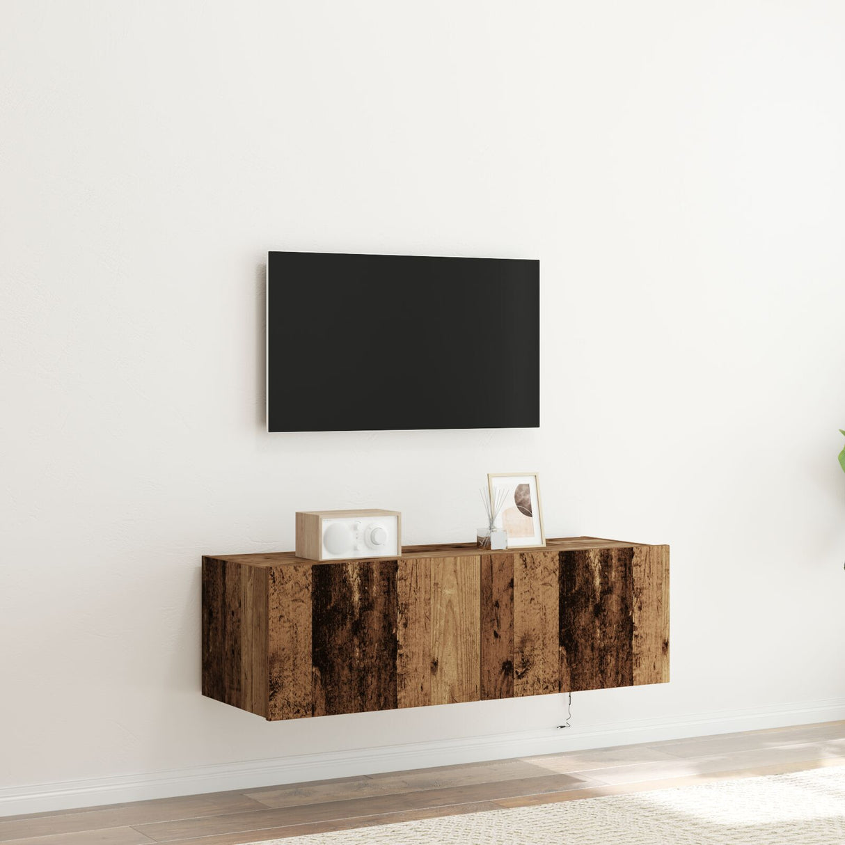 Tv Wall Cabinet With Led Lights Old Wood 100X35X31 Cm