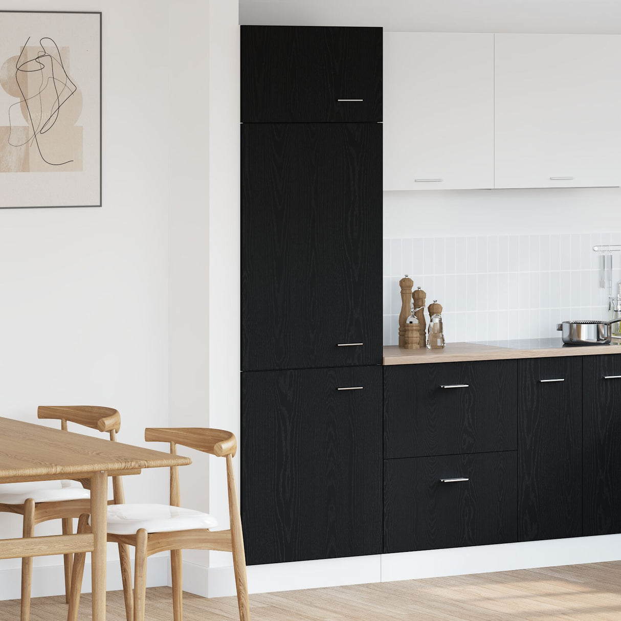 Fridge Cabinet In Black Oak - 60X57X207 Cm, Made Of Engineered Wood
