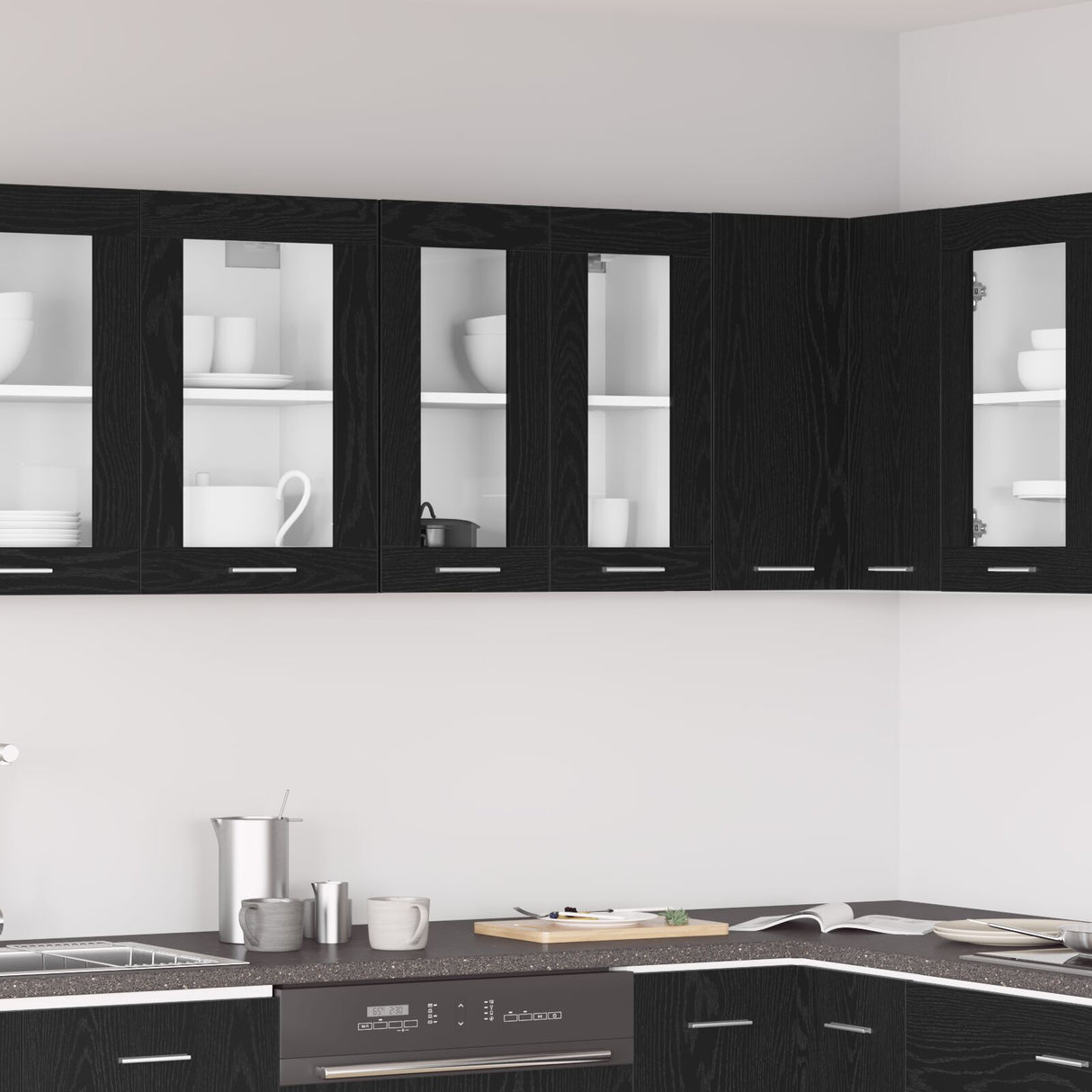 Hanging Glass Cabinet In Black Oak - 60X31X60 Cm, Made From Engineered Wood