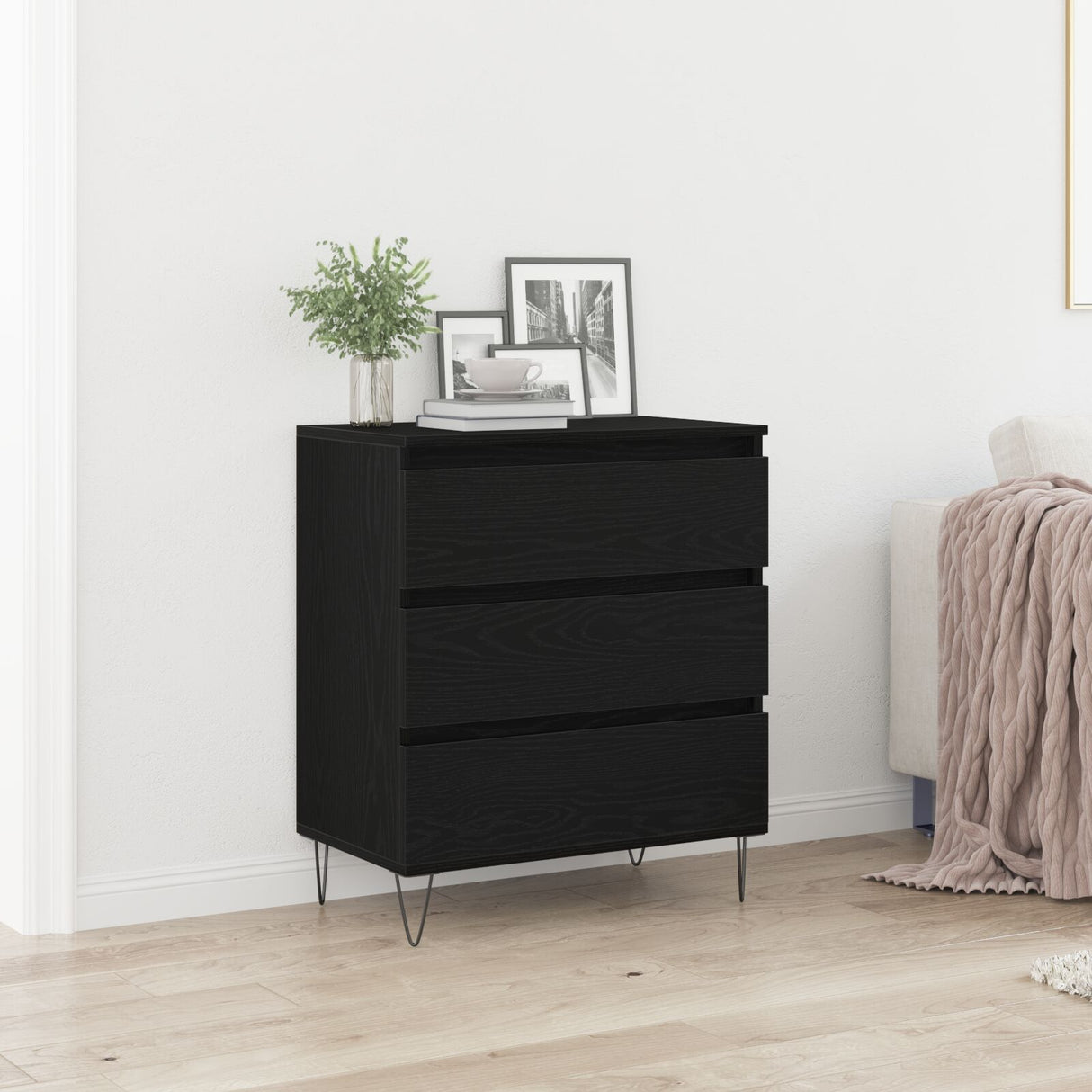 Sideboard With Drawers Black Oak 60X35X70 Cm Engineered Wood