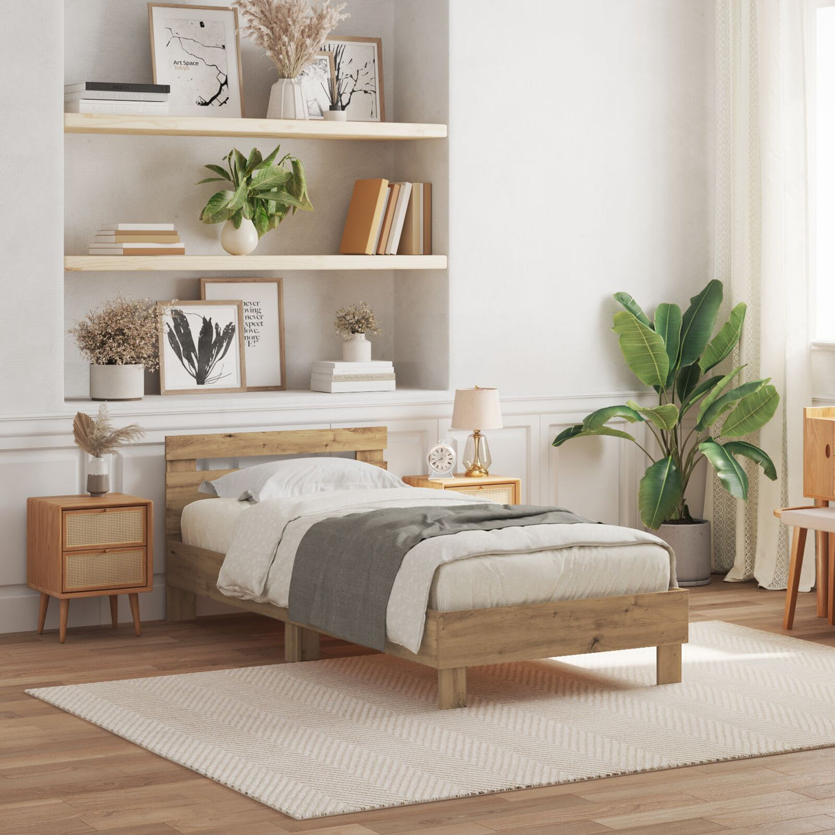 Bed Frame With Led Lights Artisan Oak 100X200 Cm