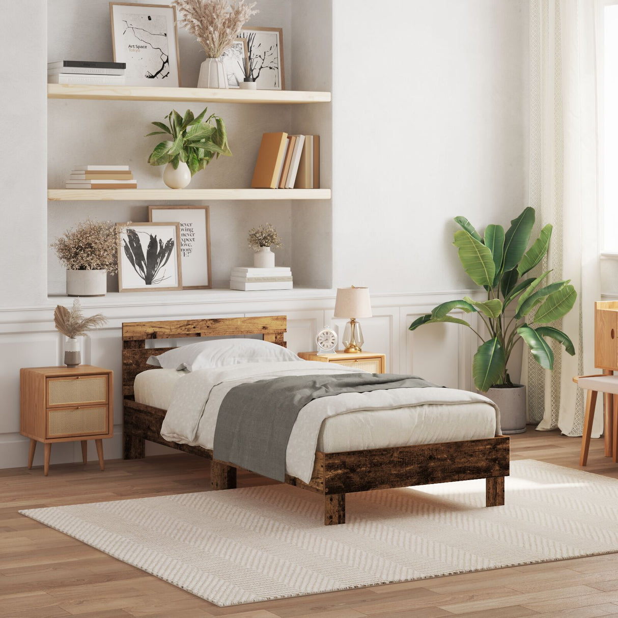 Bed Frame Without Mattress With Led Lights Old Wood 90X190 Cm