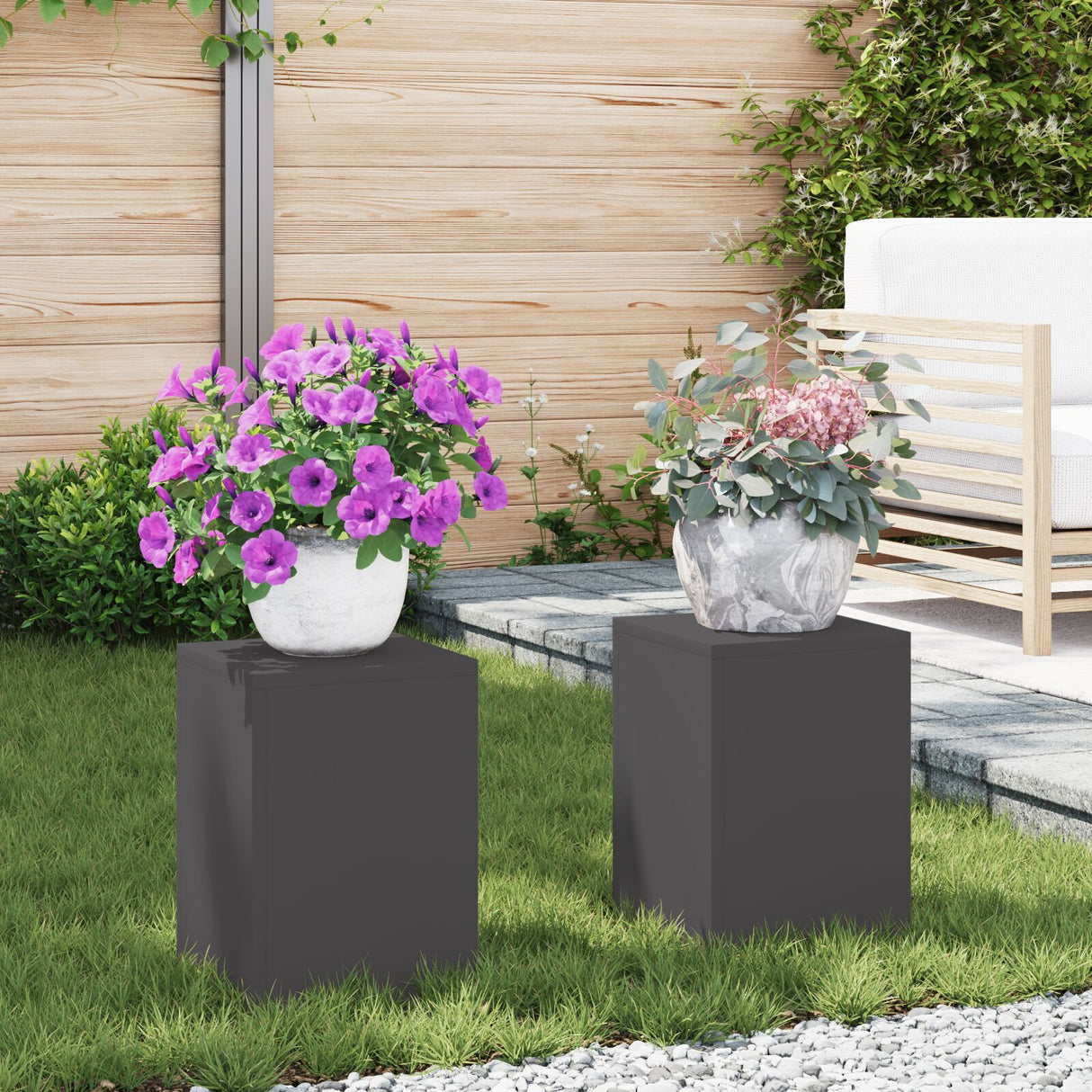 Outdoor Plant Stands Pillar 2 Pcs 24X24X35 Cm Steel