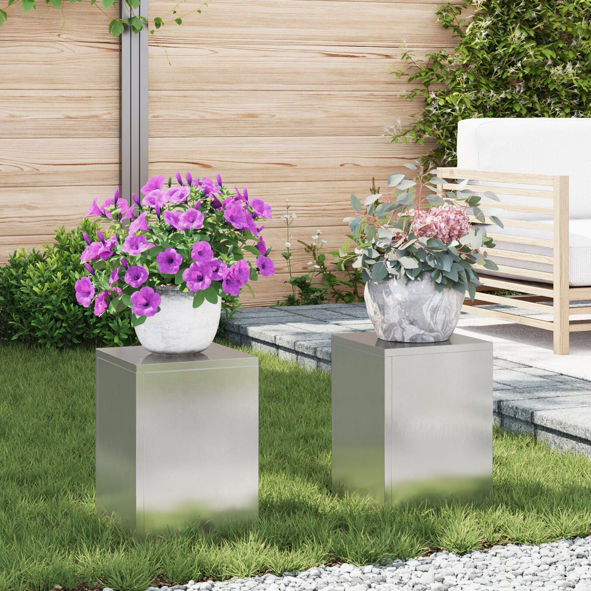 Outdoor Plant Stands Pillar 2 Pcs 24X24X35 Cm Steel