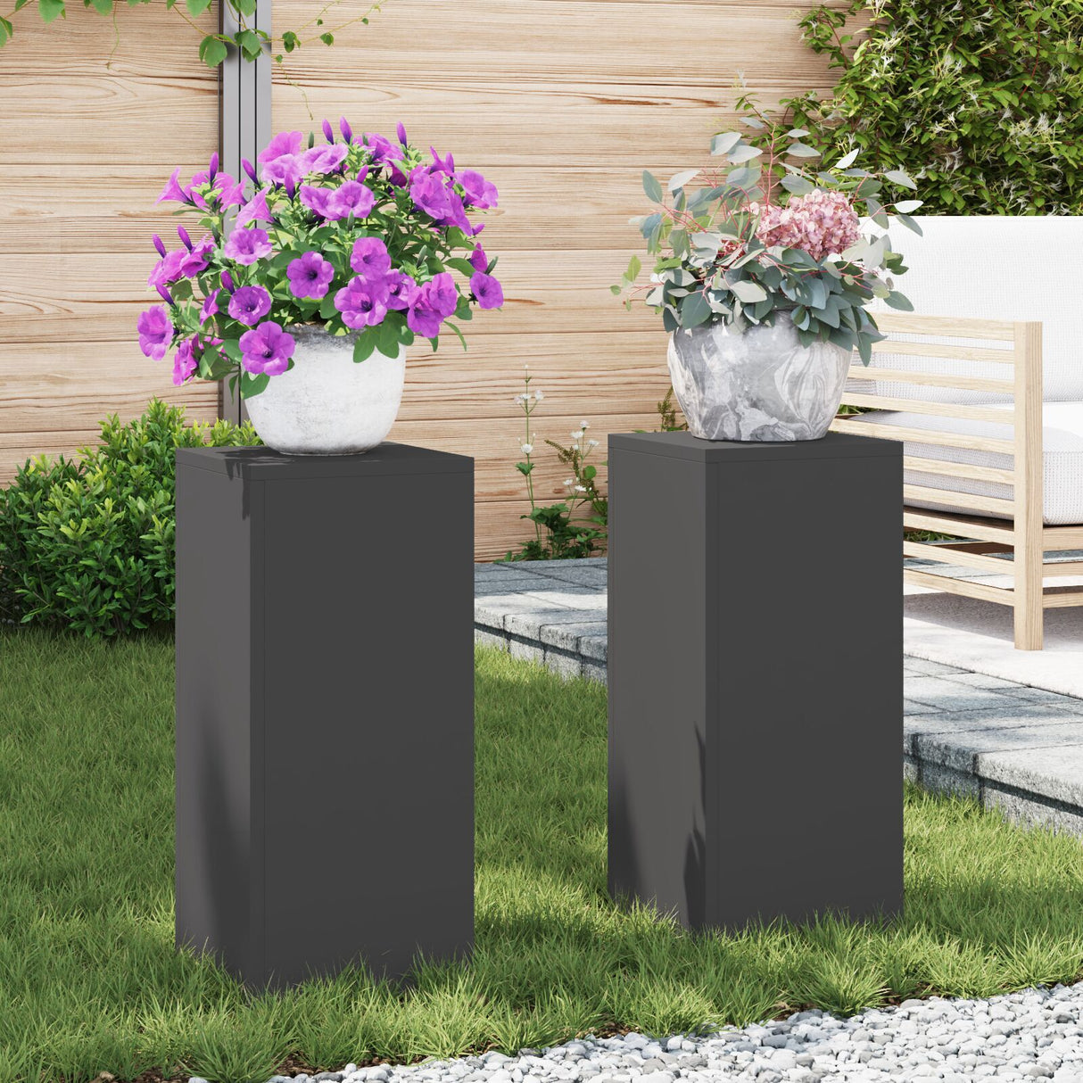 Outdoor Plant Stands Pillar 2 Pcs 24X24X35 Cm Steel