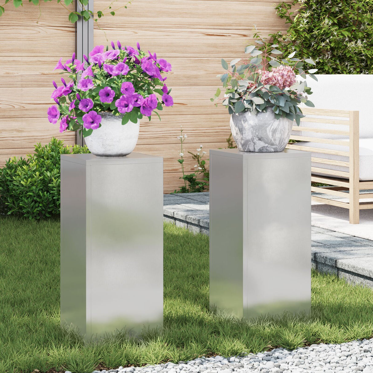 Outdoor Plant Stands Pillar 2 Pcs 24X24X35 Cm Steel