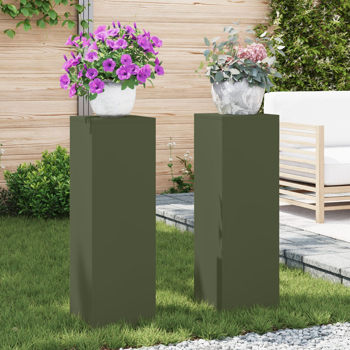 Outdoor Plant Stands Pillar 2 Pcs 24X24X35 Cm Steel