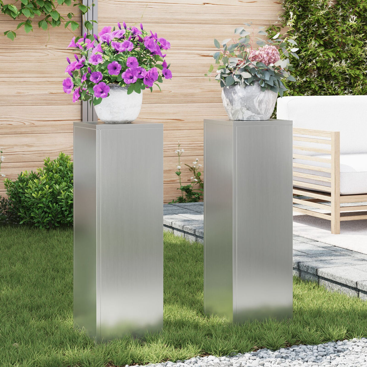 Outdoor Plant Stands Pillar 2 Pcs 24X24X35 Cm Steel
