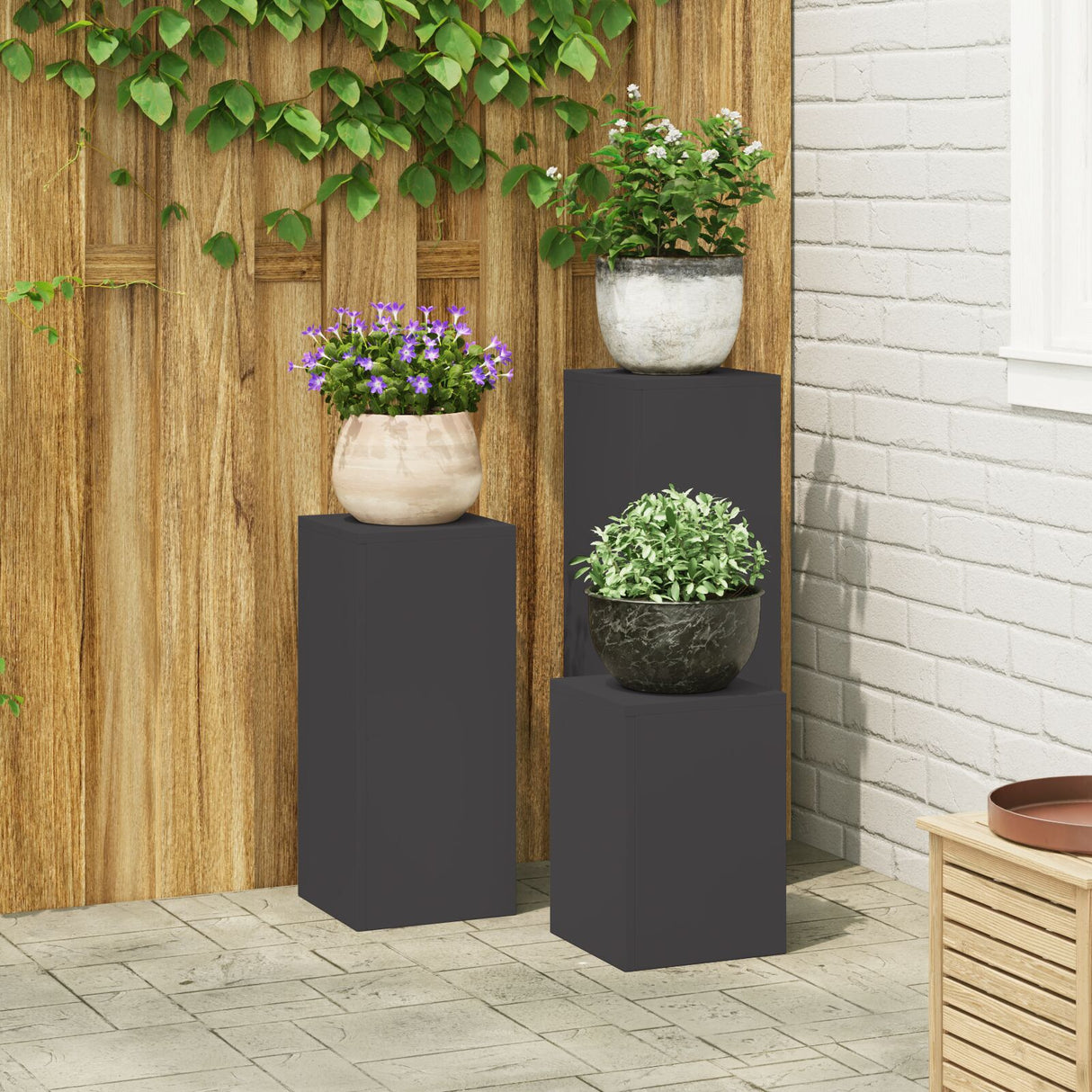 Outdoor Plant Stands Pillar 2 Pcs 24X24X35 Cm Steel
