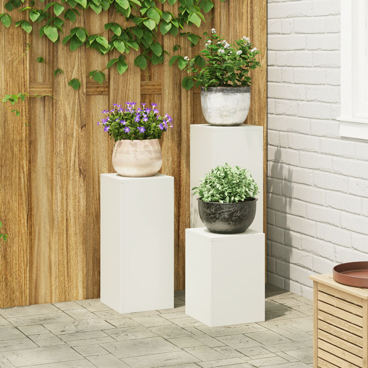 Outdoor Plant Stands Pillar 2 Pcs 24X24X35 Cm Steel
