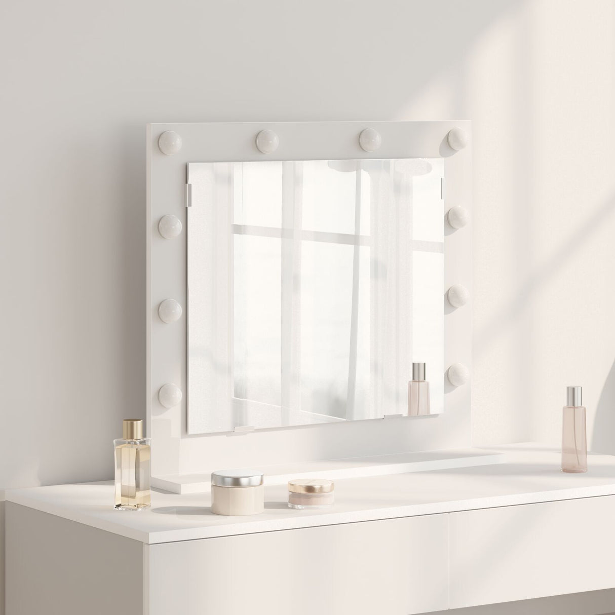 Vanity Mirror With Led Lights White 60X55X18 Cm
