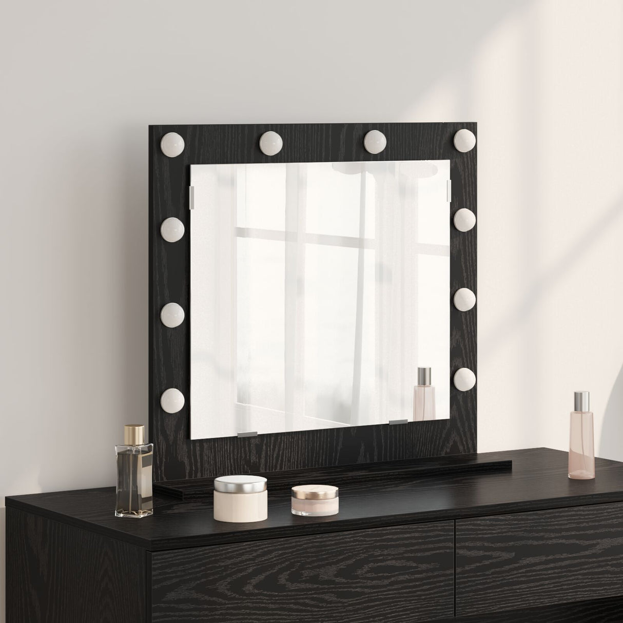 Vanity Mirror With Led Lights Black Oak 60X55X18 Cm