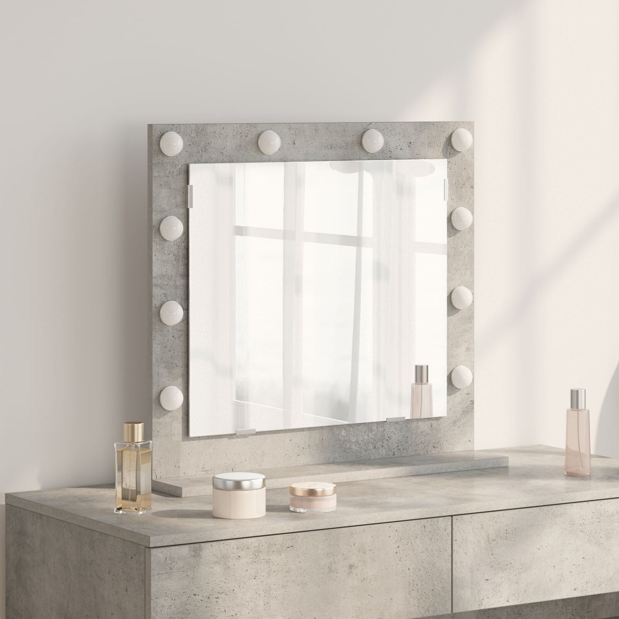 Vanity Mirror With Led Lights Concrete Grey 60X55X18 Cm