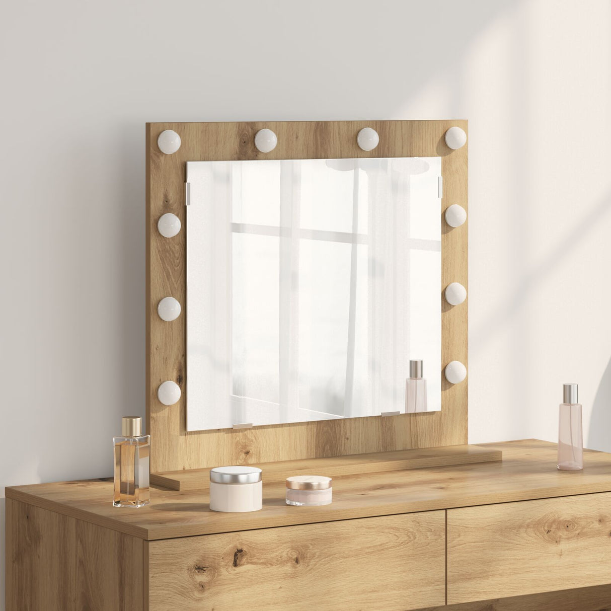 Vanity Mirror With Led Lights Artisan Oak 60X55X18 Cm