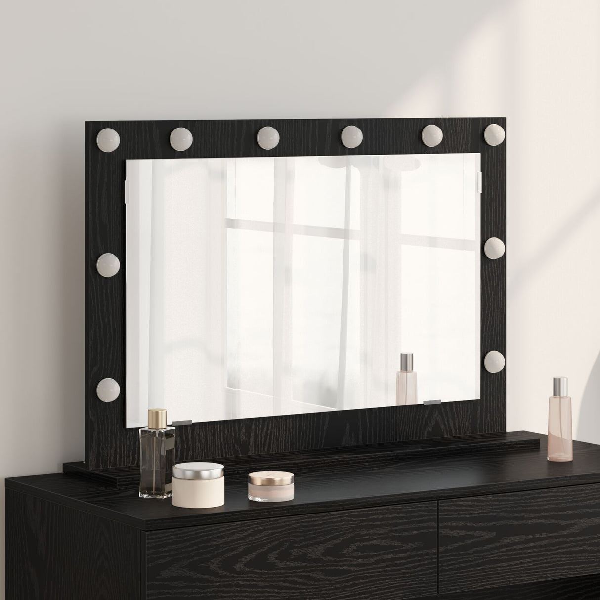 Vanity Mirror With Led Lights Black Oak 80X55X18 Cm