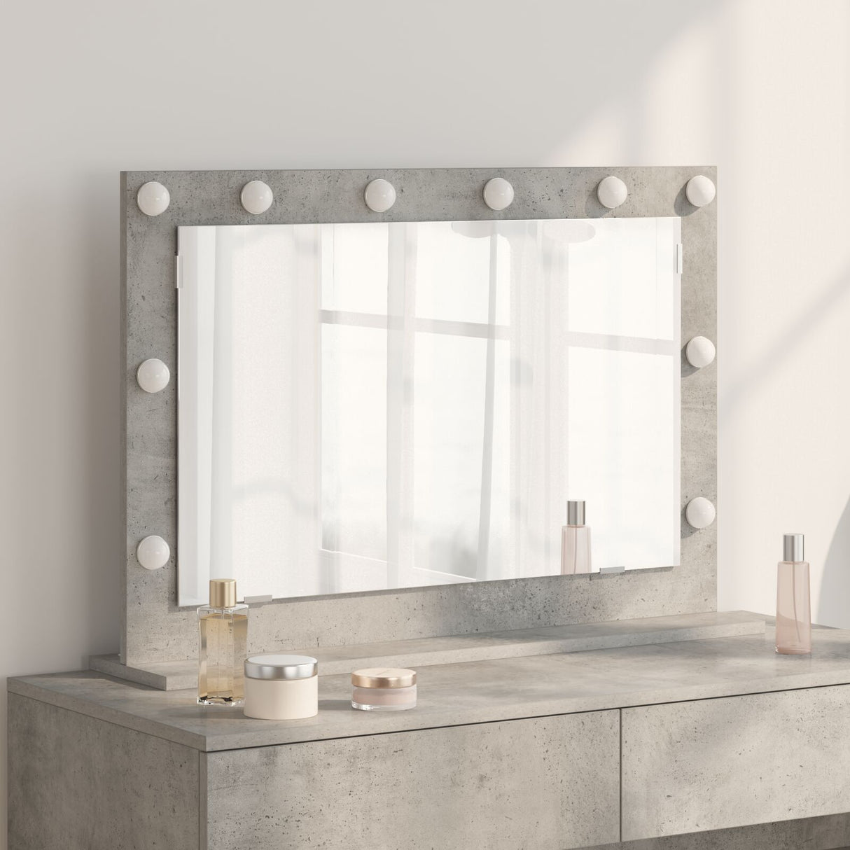 Vanity Mirror Concrete Grey Glass 80 X 55 X 18 Cm Mirror