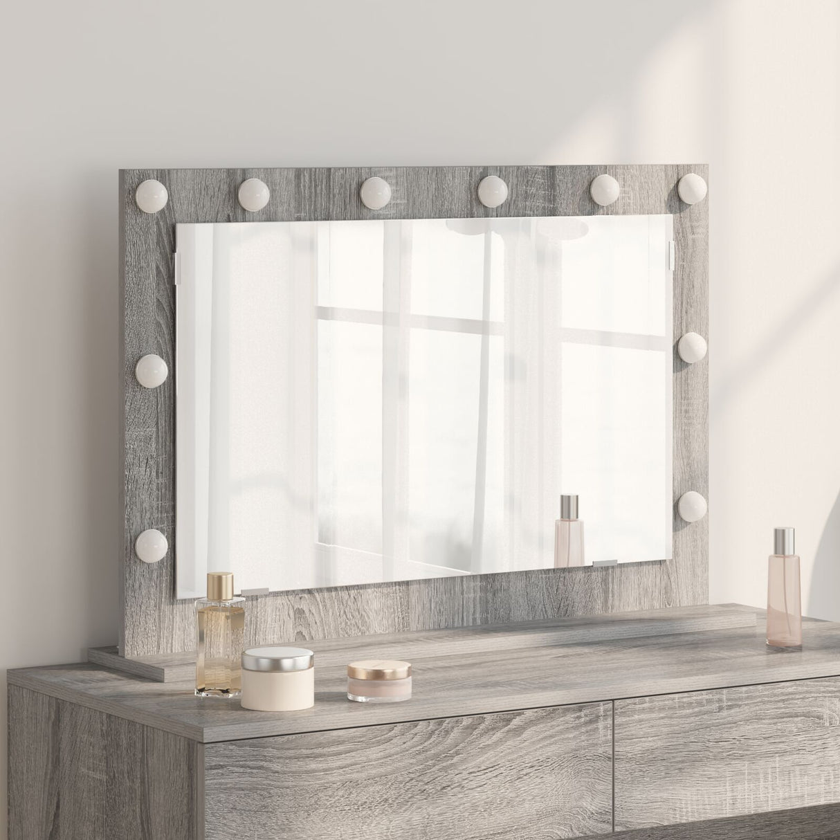 Vanity Mirror Grey Sonoma Particle Board 80 X 55 X 18 Cm