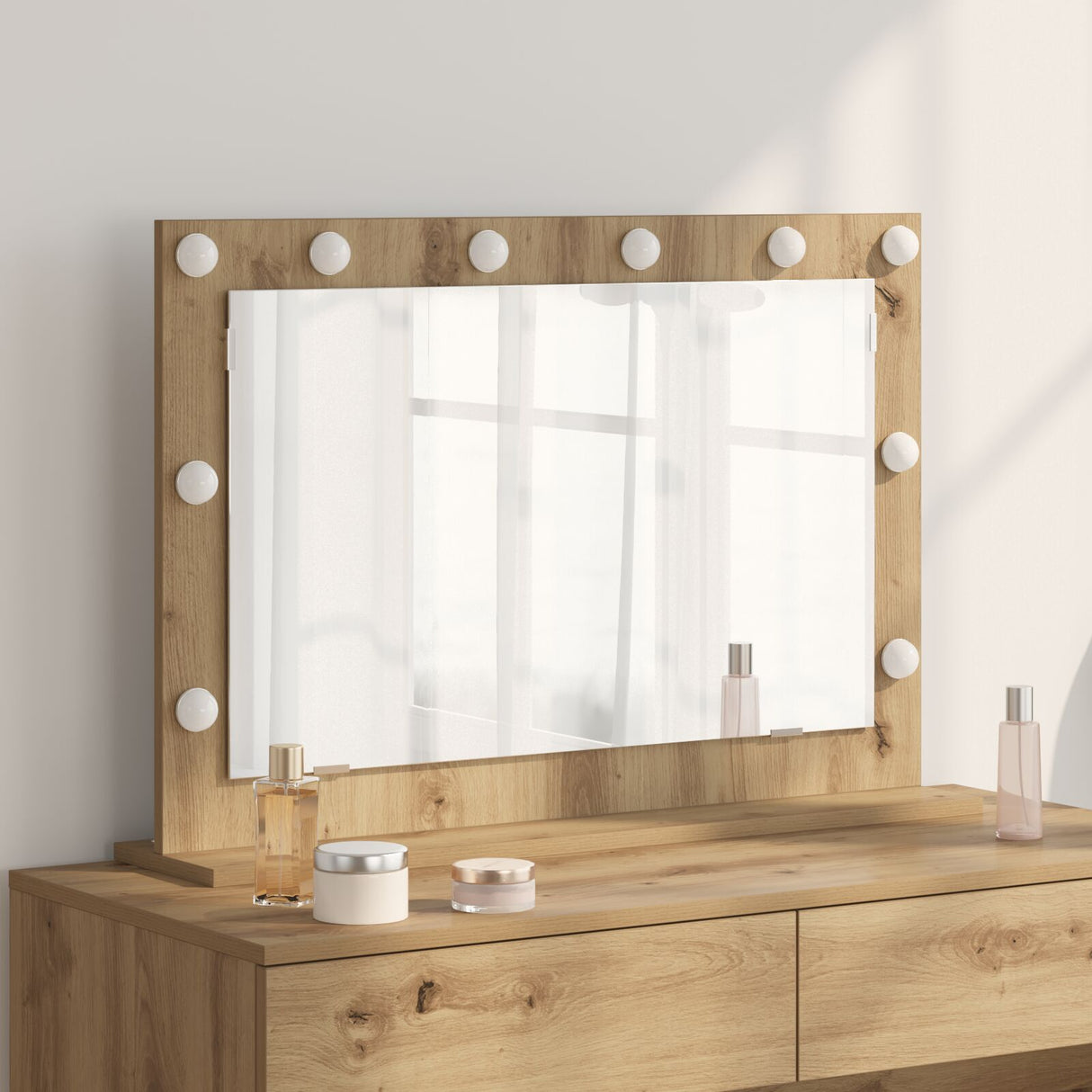 Vanity Mirror Artisan Oak, White Wood, Metal, Glass Medium Mirror