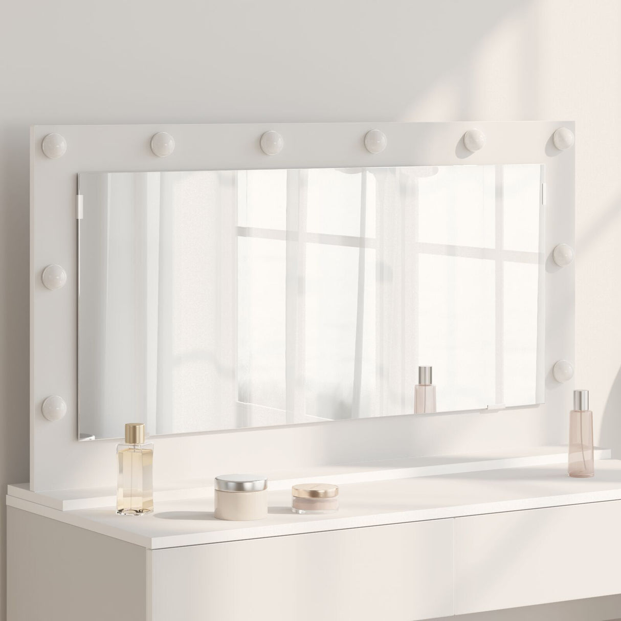 Vanity Mirror With Led Lights White 100X55X18 Cm