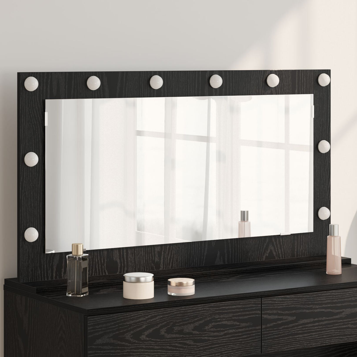 Vanity Mirror With Led Lights Black Oak 100X55X18 Cm