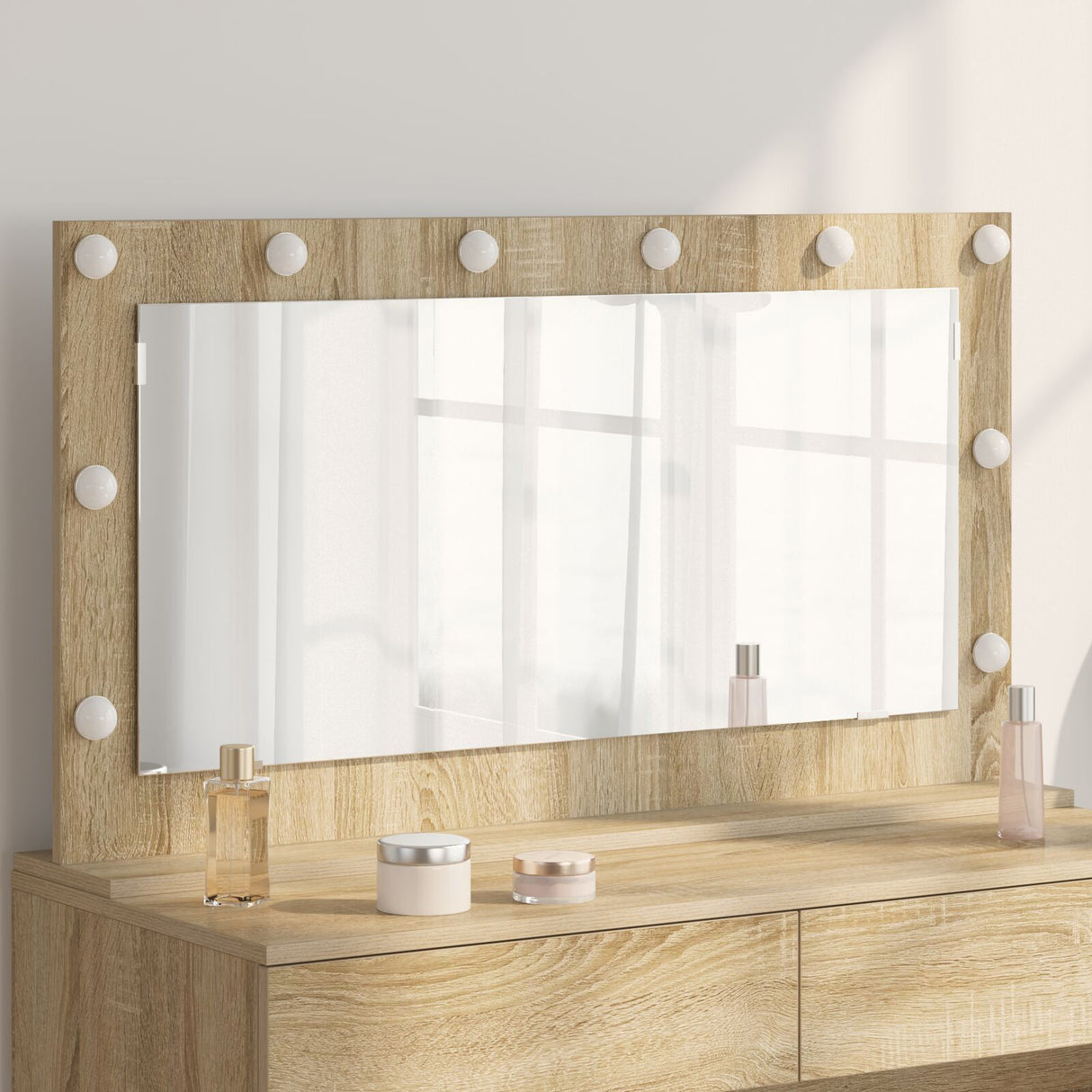 Vanity Mirror Sonoma Oak Mdf, Glass 100 X 55 X 18 Cm