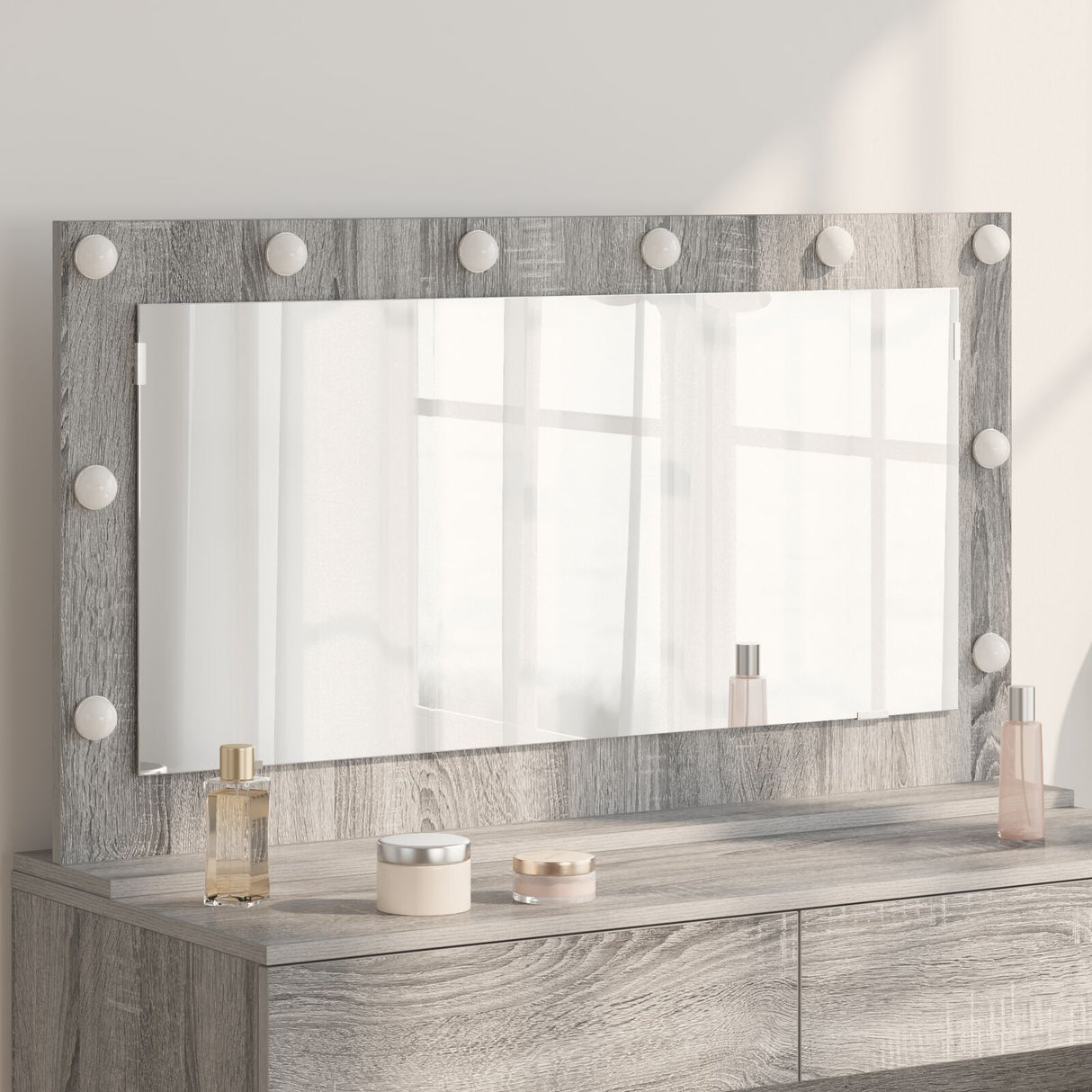 Vanity Mirror Grey Sonoma Particle Board, Glass 100 X 55 X 18 Cm