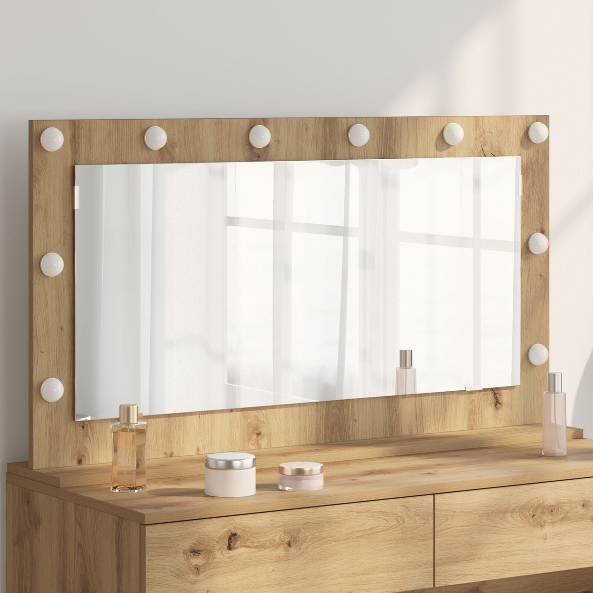 Vanity Mirror Artisan Oak Wood And Glass 100 X 55 Cm
